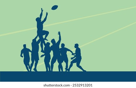 Ilustração Premium de rugby player saltar juntos para obter a melhor bola para o seu gráfico digital e impressão