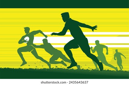 Premium Illustration of rugby player running fast around other players best for your digital graphic and print