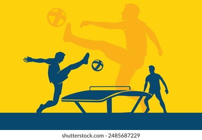 Premium Illustration of teqball players playing together best for your digital graphic and print