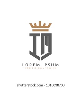 Premium IM Monogram of Two letters I&M. Elegant gold shield initials and crown geometric old retro graphic logo design. alphabet vector elements stock illustration.