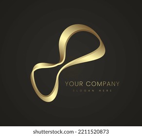 Abstraktes Logo-Design, modernes, gebogenes Gold-Symbol, Symbol, Marke, Logo-Stil mit zwei glatten abstrakten Kurven, Premium-Logo-Design für Unternehmen