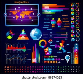 Premium infographics master collection: graphs, histograms, arrows, chart, 3D globe, icons and a lot of related design elements.