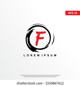 premium initial letter f logo inside enso zen. modern icon, template design