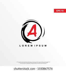 premium initial letter a logo inside enso zen. modern icon, template design