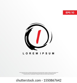 premium initial letter i logo inside enso zen. modern icon, template design