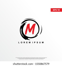 premium initial letter m logo inside enso zen. modern icon, template design