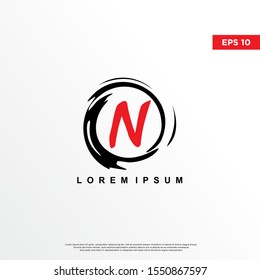 premium initial letter n logo inside enso zen. modern icon, template design