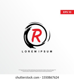 premium initial letter r logo inside enso zen. modern icon, template design