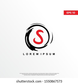 premium initial letter s logo inside enso zen. modern icon, template design