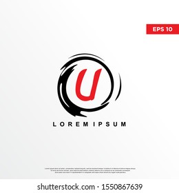 premium initial letter u logo inside enso zen. modern icon, template design