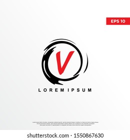 premium initial letter v logo inside enso zen. modern icon, template design