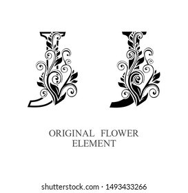 Premium initial letters J in two color variations with botanical element. Vector letters logo design template set. Alphabet label sign for company branding and identity.Unique concept type as logotype