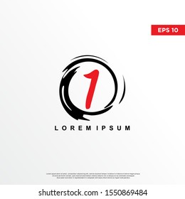 premium initial number 1logo inside enso zen. modern icon, template design