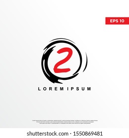 premium initial number 2 logo inside enso zen. modern icon, template design