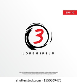 premium initial number 3 logo inside enso zen. modern icon, template design