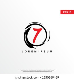 premium initial number 7 logo inside enso zen. modern icon, template design