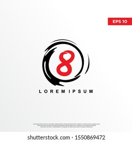 premium initial number 8 logo inside enso zen. modern icon, template design