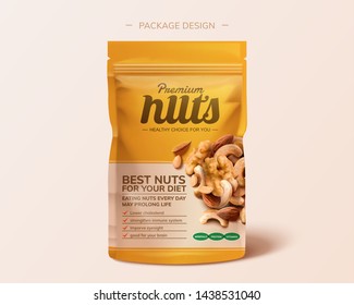 Premium Integrated Nuts Package Design In 3d Illustration On Pink Background