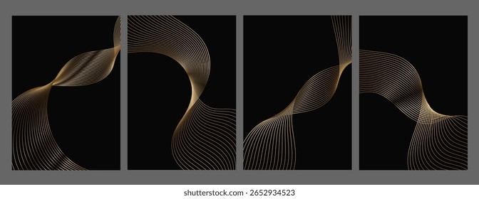 Premium invitation card background. Elegant wavy gold line patterns. Usable for wedding, vip cover template, grand opening, flyer.