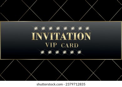 Premium invitation VIP card. Luxury business card design template in gold style with diamonds and glitter gold lines.Golden gradient VIP card design on black background. Vector illustration.