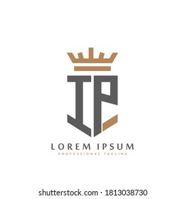 Monograma IP premium de dos letras I&P. Elegantes iniciales del escudo dorado y diseño geométrico antiguo del logo retro. ilustración de material de elementos vectoriales del alfabeto.