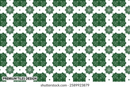 Premium Islamic Tiles Design with vector. Islamic floral decor and template print for wallpaper, card. Elegant dark green white color.