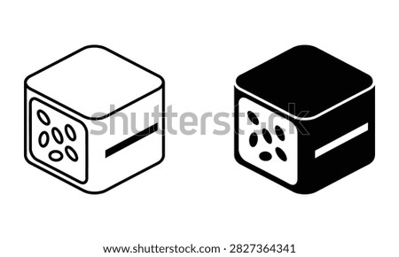 Premium Isometric cube dice game icon set in outline and solid style Vector Icon