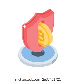 A premium isometric icon of bitcoin security mechanism