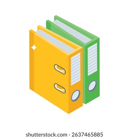 A premium isometric icon of colorful office binders