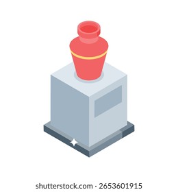 A premium isometric icon of curated vase exhibition gallery