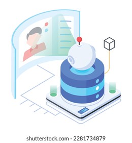 Premium isometric icon depicting a virtual database 