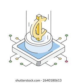 A premium isometric icon of ghana currency hologram