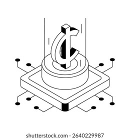 A premium isometric icon of ghana currency hologram