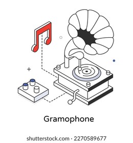 Premium isometric icon of a gramophone