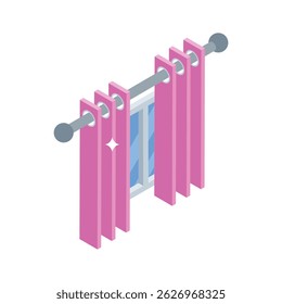 A premium isometric icon of hotel window curtains