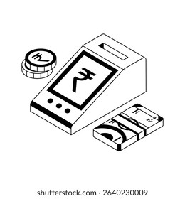 A premium isometric icon representing billing terminal device
