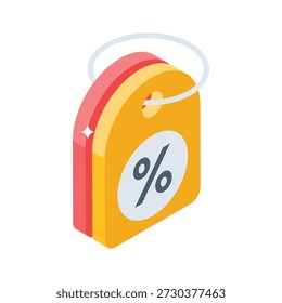 Um ícone isométrico premium que representa a porcentagem de oferta de desconto de comércio eletrônico