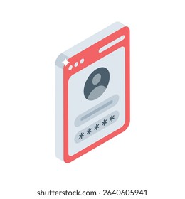 Premium isometric icon of secure profile login screen