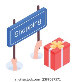 Premium isometric icon showing gift shopping concept