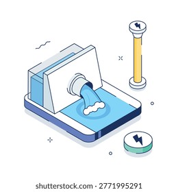 A premium isometric illustration of hydropower, ready to use vector