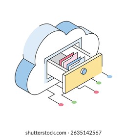 Icono de contorno isométrico de Premium para la opción de almacenamiento en la nube