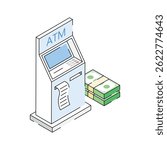 Premium isometric outline icon showing bank machine
