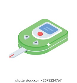 Un icono de estilo isométrico premium para la pantalla de lectura del glucómetro