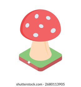 Premium isometric style icon of red forest mushroom