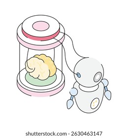 A premium isometric style icon of robot memory storage