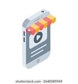 A premium isometric style icon showing online store