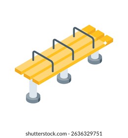 A premium isometric style icon of wooden gym bench