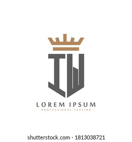 Premium IW Monogram of Two letters I&W. Elegant gold shield initials and crown geometric old retro graphic logo design. alphabet vector elements stock illustration.