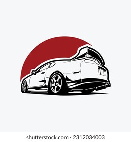 Premium Japanese Sport Car Rear View Vector Isolated. Best for JDM Tshirt and Sticker Design