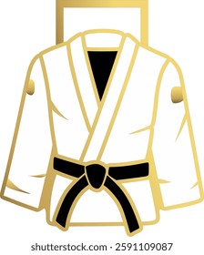 Premium Jiu-Jitsu medal featuring a gold and white gi (kimono) with a black belt. The elegant and detailed design represents strength, discipline, and achievement in Brazilian Jiu-Jitsu (BJJ) competit